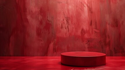 3D rendering of a red podium on a red background. The podium is made of a smooth material and has a glossy finish.