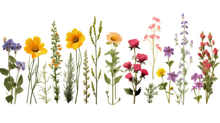 Wild Flowers Set Realistic Portrait Isolated On Transparent Background Or PNG Background.