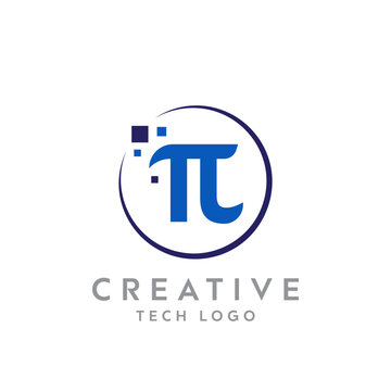 Creative technological modern data pixel logo. Pi symbol logo. PI data pixel logo