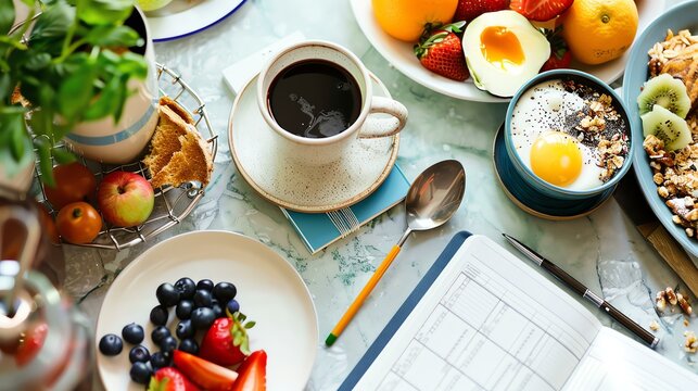 A delicious breakfast of toast, fruit, and coffee is a great way to start the day.