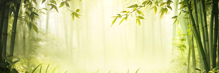 Nature of green leaf bamboo garden banner with copy space ai generated