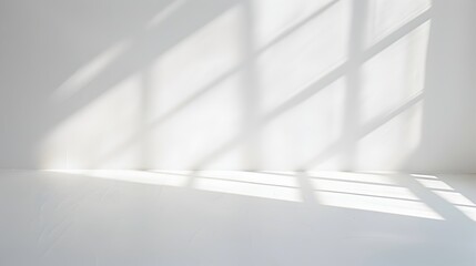 Overlay effect for photo and mockups. Organic drop diagonal shadow and rays of light from window on a cream wall.