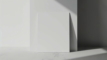 3D rendering of a blank white canvas standing on a solid white floor against a white wall.