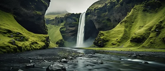 Fotobehang Captivating Kvernufoss Waterfall, Iceland's Natural Wonder, Shot with Canon RF 50mm f/1.2L USM © Nazia