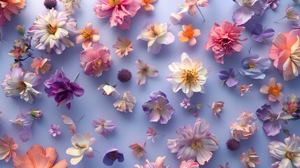 A beautiful floral background with a variety of flowers in different colors. The flowers are arranged in a random pattern and appear to be in a field.