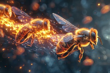 Bee in the beehive, in nature, making honey, drinking nectar - obrazy, fototapety, plakaty