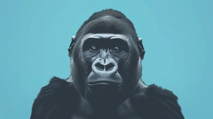 A powerful gorilla stares into the camera with an intense gaze. - obrazy, fototapety, plakaty