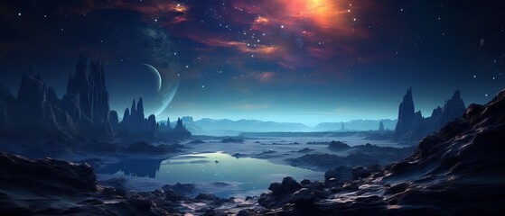 Otherworldly Landscape: Stunning View of Alien Planet, Stars, and Nebulas - Canon RF 50mm f/1.2L USM Captured