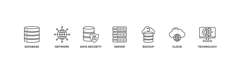 Data center banner web icon vector illustration concept with icon of database, network, data security, server, backup, cloud and technology	