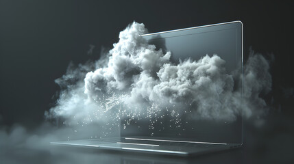 Clouds coming out of a laptop screen. 3D Rendering