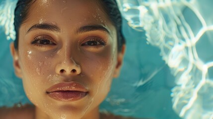 Portrait of charming sensitive intricate latina woman in luxury spa, perfect skin, big eyes, sensitive lips, staged photo with copyspace, professional shoot - obrazy, fototapety, plakaty