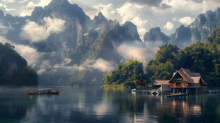 Crédence de cuisine en verre imprimé Guilin landscape of karst mountains and lake