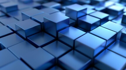 Blue metallic cubes. 3D rendering of abstract background.