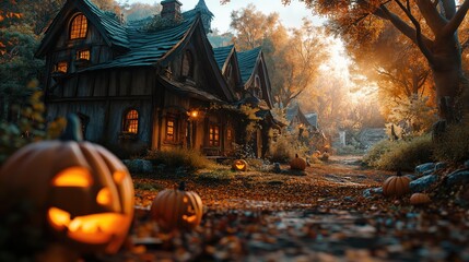 	
Path with Halloween pumpkins and lit candles. Created with Generative AI.