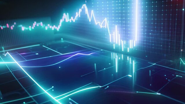 financial chart on dark background represent stock market analysis or investment concept. Financial graphs glowing lines and diagrams on digital screen, AI Generated