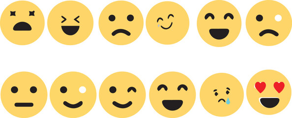 . Emojis flat style. Smile Icon in trendy flat style isolated on white background. Emoji faces collection - obrazy, fototapety, plakaty