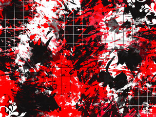 Abstrakcja czarno czerwono biała rozprysk farby elementy geometryczne - obrazy, fototapety, plakaty