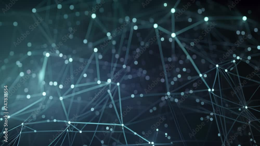 Poster Abstract polygonal space low poly dark background with connecting dots and lines. Connection structure. 3d rendering, Information technology, Digital data visualization network system, AI Generated
