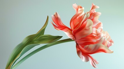 This is a beautiful 3D rendering of a red tulip flower. The petals are soft and delicate, and the colors are vibrant and lifelike.