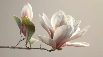 Zelfklevend Fotobehang A beautiful magnolia flower in full bloom against a neutral background. © Nijat