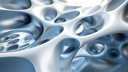 3D rendering of an abstract organic structure. The image is blue and white, with a smooth, glossy surface. - obrazy, fototapety, plakaty