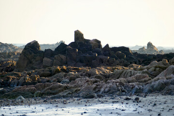 Panoramic view of the tidal zone in La Rocque, Jersey