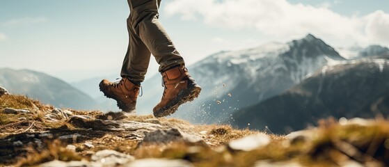 Hiker Ascending Rocky Trail: Close-Up of Leather Boots in Motion | Canon RF 50mm f/1.2L USM