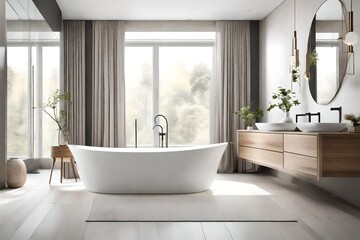 modern bathroom interior with bathtub generated by AI technology