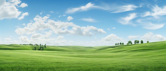 Fototapeta na wymiar Vibrant Green Field Panorama: Stunning Natural Landscape Captured with Canon RF 50mm f/1.2L USM