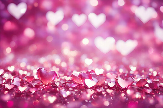 Shiny pink hearts bokeh Valentines day background