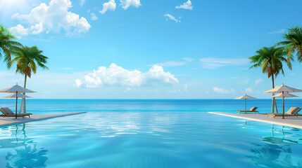 Beautifull luxury swimming pool near beach front, looking sea view and morning time background	