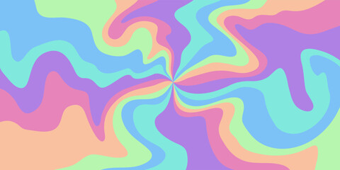 Abstract rainbow psychedelic waves print background. 1970s trippy pattern. Holographic marble acrylic swirl, water texture, watercolor marble background. 