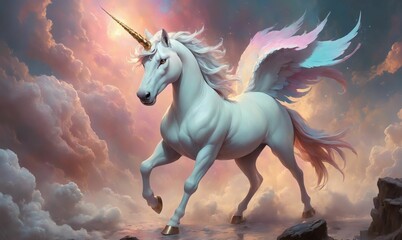 Obraz na płótnie Canvas Fantasy Illustration of a wild unicorn Horse. Digital art style