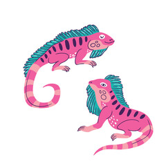 Vector iguana isolated on white background. Hand-drawn reptile illustration. Exotic animals design. - 747834957