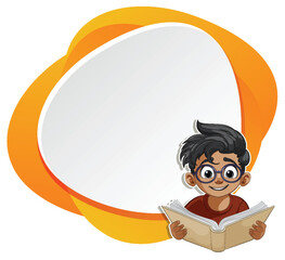 Cartoon of a young boy reading a book eagerly