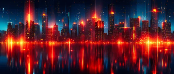 Poster Panoramic Cityscape with Neon Skylines, Night View of Urban Landscape and Architecture, Futuristic City with Illuminated Buildings, Modern Metropolis with Vibrant Neon Lights,  © NURA ALAM