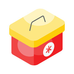 Download this amazing isometric icon of first aid kit, medical box vector design