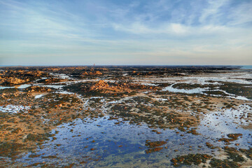 Panoramic view of the tidal zone near La Rocque, Jersey