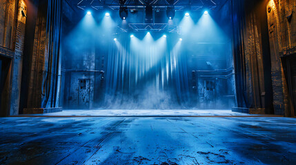 Concert Stage Illuminated by Spotlight, Entertainment and Live Performance Background, Smoke and...
