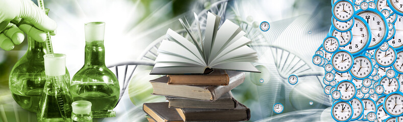 An open book symbolizing the source of knowledge. A book lying on a stack of books.