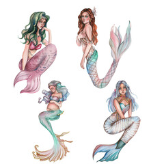 Watercolor mermaid girl. Watercolor hand drawn illustration. Perfect for children artworks, wallpapers, posters, greeting cards, prints .