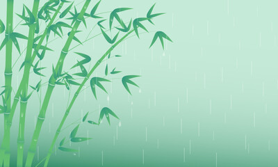 Poster background of green bamboo in the rain