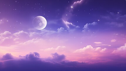Fototapeta na wymiar Majestic Purple Gradient Moonlit Sky with Stars and Clouds - Canon RF 50mm f/1.2L USM Capture