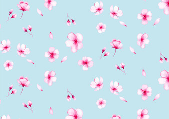 Watercolor small floral pattern_background material_cherry blossom_green