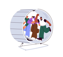 Rat race, rivalry concept. Competitors running, rushing in hamster wheel. Stressed people hurrying in endless eternal work and life cycle. Flat graphic vector illustration isolated on white background - 747837396