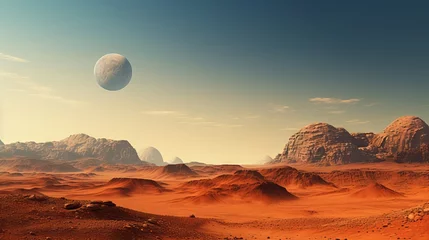 Foto op Canvas Otherworldly Landscape: Rocky Hills, Mars-like Moon on Red Planet - NASA Canon RF 50mm © Nazia