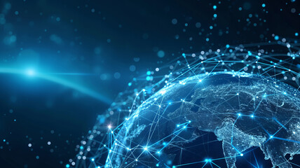 Obraz premium Networked globe shines with data links, symbolizing a connected, digital world. AI Generative.