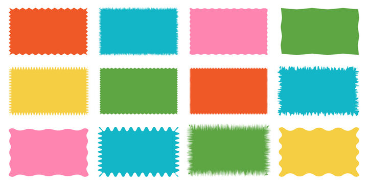 Rectangle Geometric shape frame with wavy edges.Zigzag Wavy Edge rectangle shapes elements set.Vector wavy undalute badge for stickers, banner, social media template,poster, decoration.Vector frame