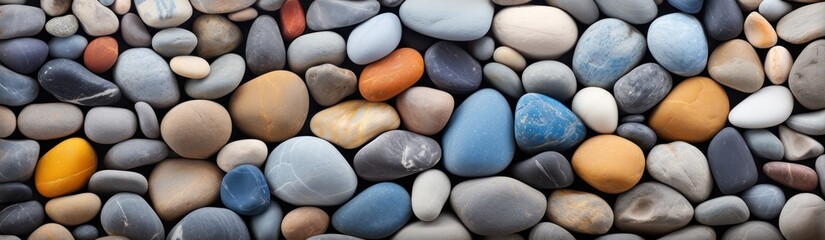 Fototapeta na wymiar Colorful pebbles background. Colorful pebbles background. Travel and vacation concept with copy space. 