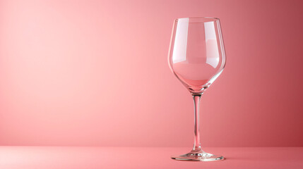 Empty wine glass isolated on pink background. Full transparency wine glass